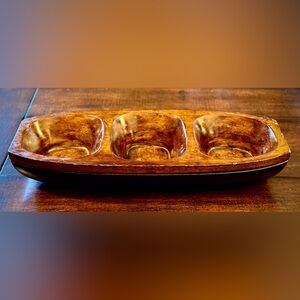 Vintage Pottery Barn Acacia Wood 3-compartment Serving Tray